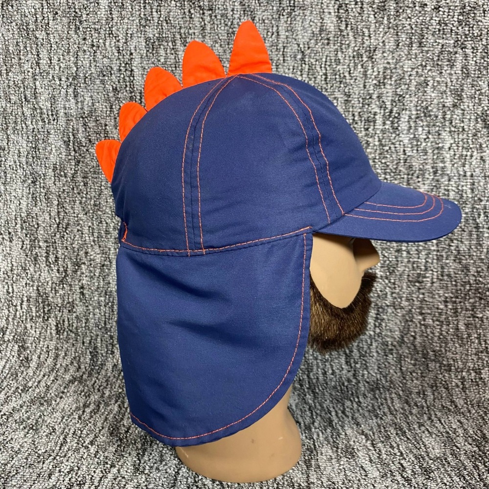 Target Kids Dinosaur Sun Flap Hat Blue Orange Spikes Neck Shade Cap‎ Beach Swim - Picture 2 of 6